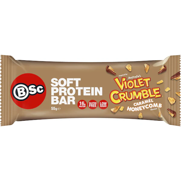 BSc x Violet Crumble Soft Protein Bar Caramel Honeycomb