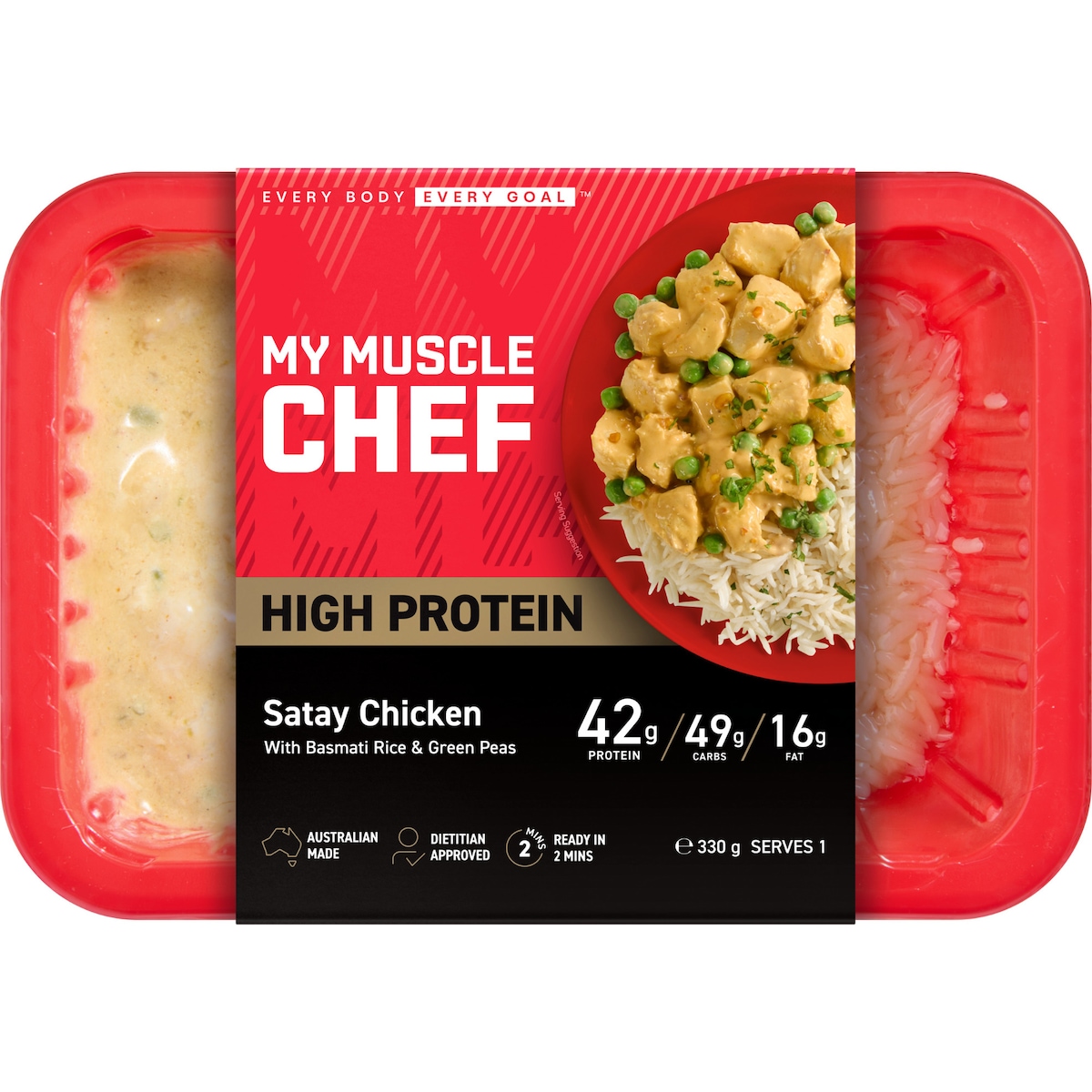 My Muscle Chef Satay Chicken With Basmati Rice & Green Peas 330g